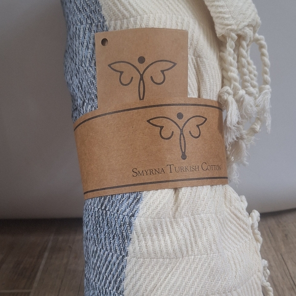 NWT Smyrna Turkish Blue & Cream Bath Throw Blanket ( Approx 60x50) - Picture 2 of 4